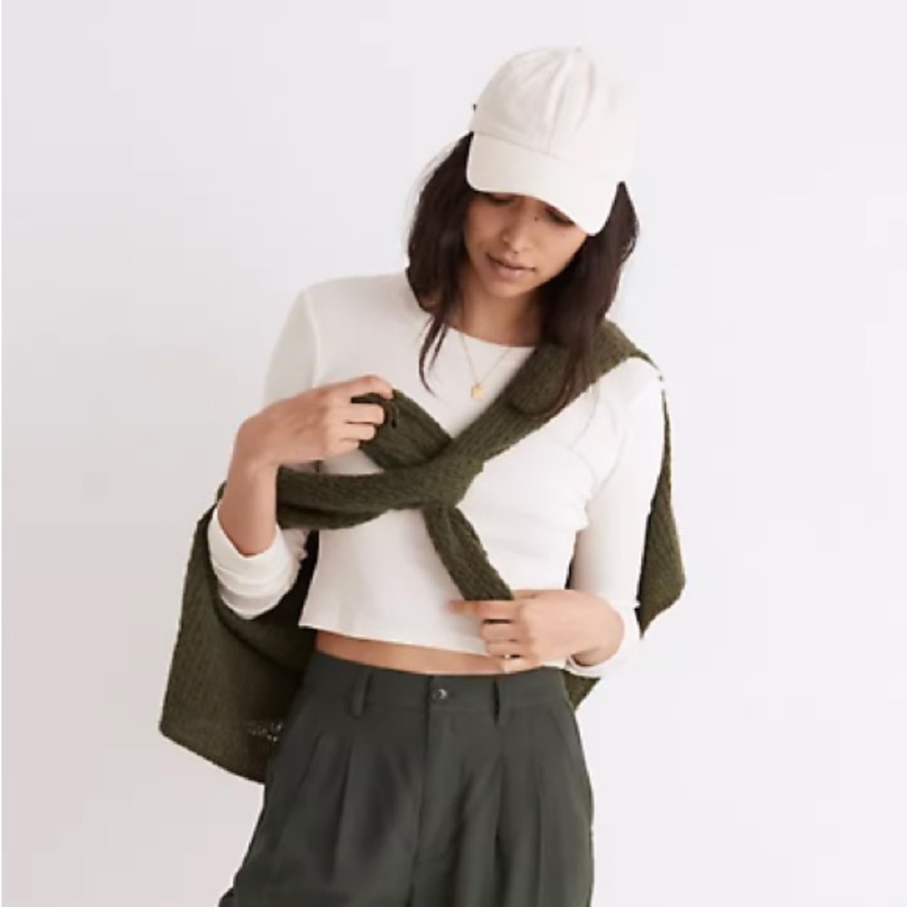 Madewell Women's Fine Ribbed Supercrop Crewneck Long-Sleeve Tee